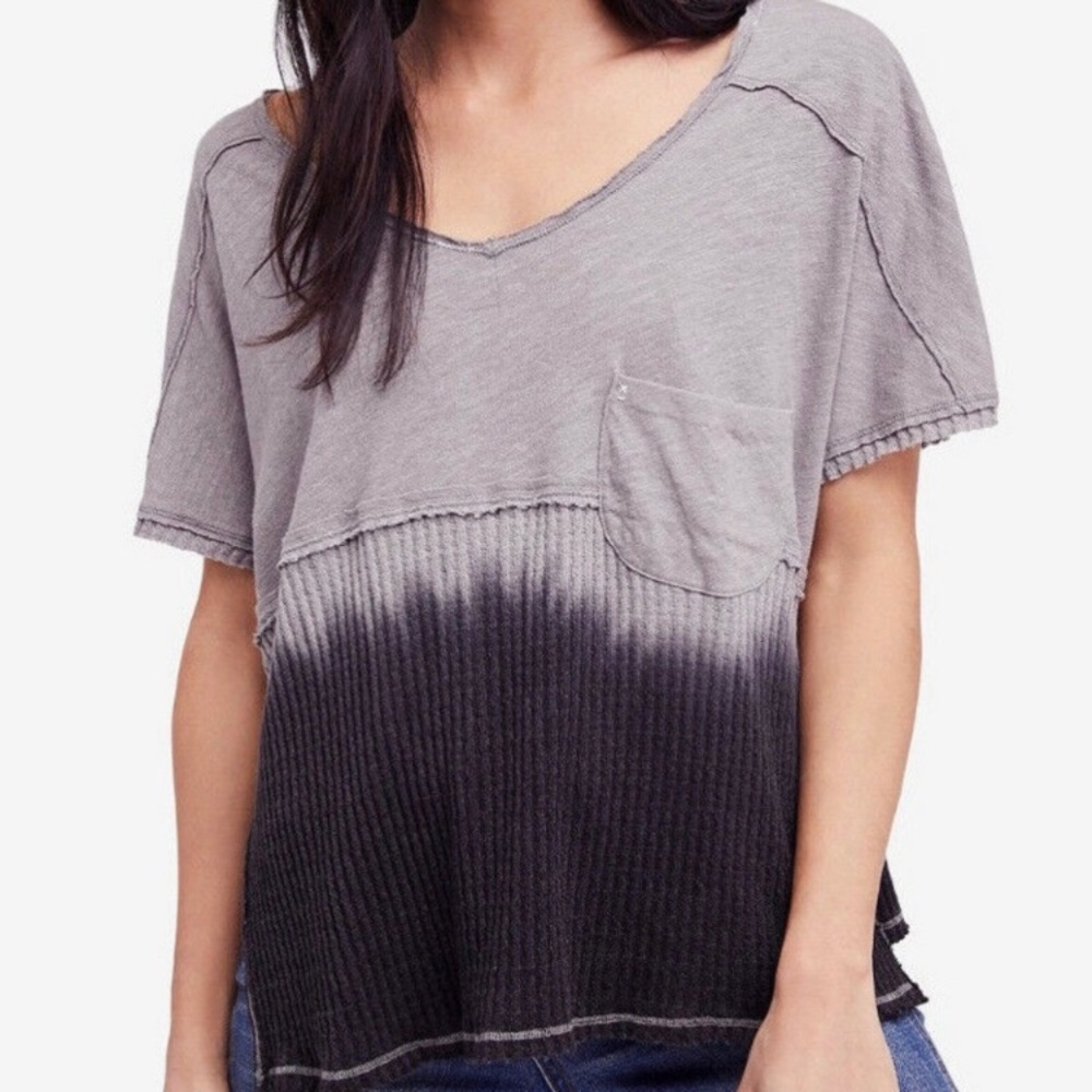 Free People Sundial Tie Dye Top Oversized Boho Slouchy Distressed linen blend